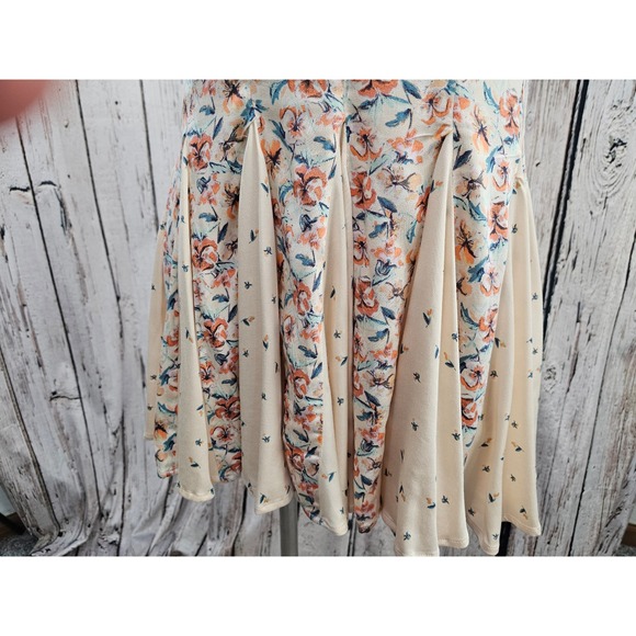 Free People Floral Ponderosa Cutout Godet Mini Dress Lace Up Back Large Boho EUC - Picture 2 of 9